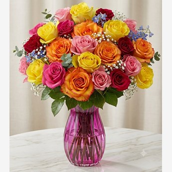 Mixed Color Roses in a Vase