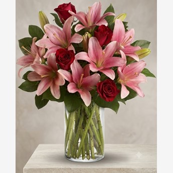 Pink Lilies with Red Roses Bouquet
