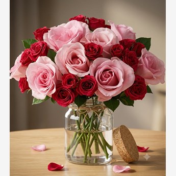 Pink and Red Roses in a Vase
