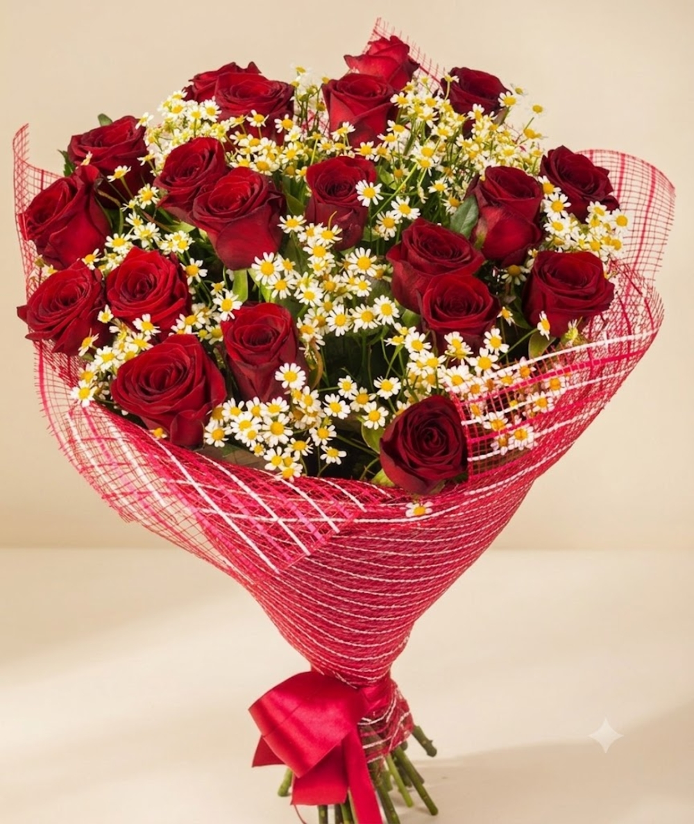 Red Roses and Daisies Bouquet