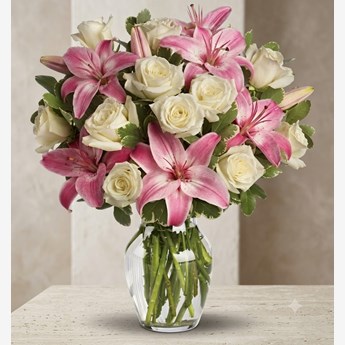Pink Lily and White Rose Bouquet