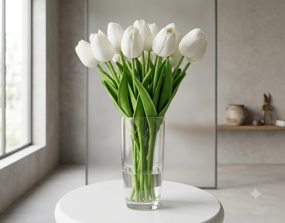 10 White Tulips in a Vase