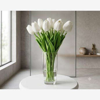 10 White Tulips in a Vase