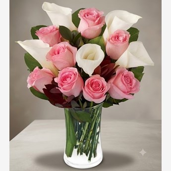 Pink Roses and White Calla Lilies Bouquet