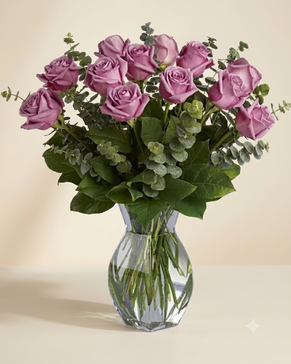 12 Purple Roses in a Vase