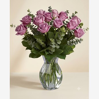 12 Purple Roses in a Vase