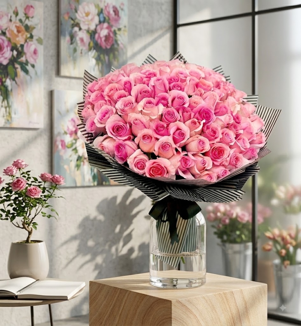 50 Pink Roses Hand Bouquet