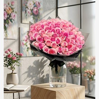50 Pink Roses Hand Bouquet