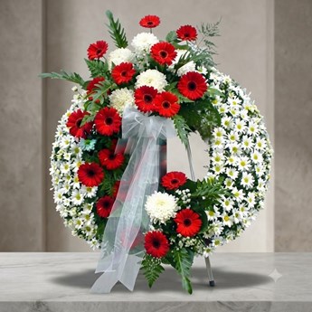 Red Gerbera and White Daisy Wreath