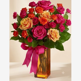 Orange and Pink Roses Bouquet