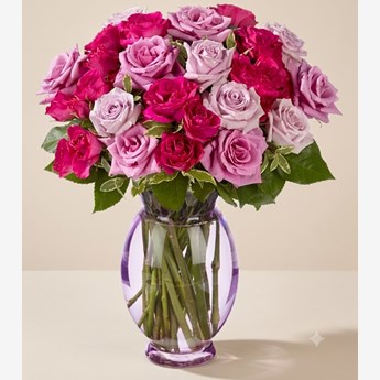 Pink and Purple Roses in Vase