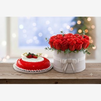 Radiant Roses & cake Arrangement