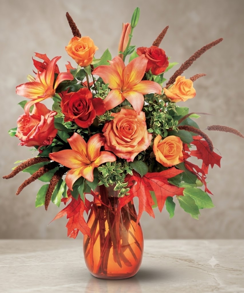 Orange Lily and Rose Vase