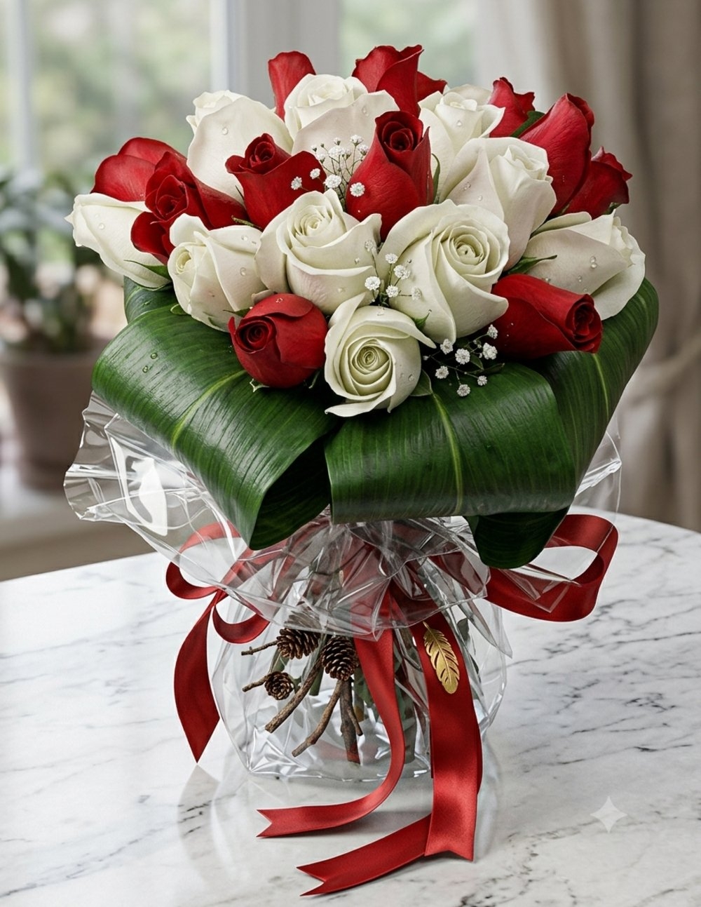 Red and White Roses Bouquet