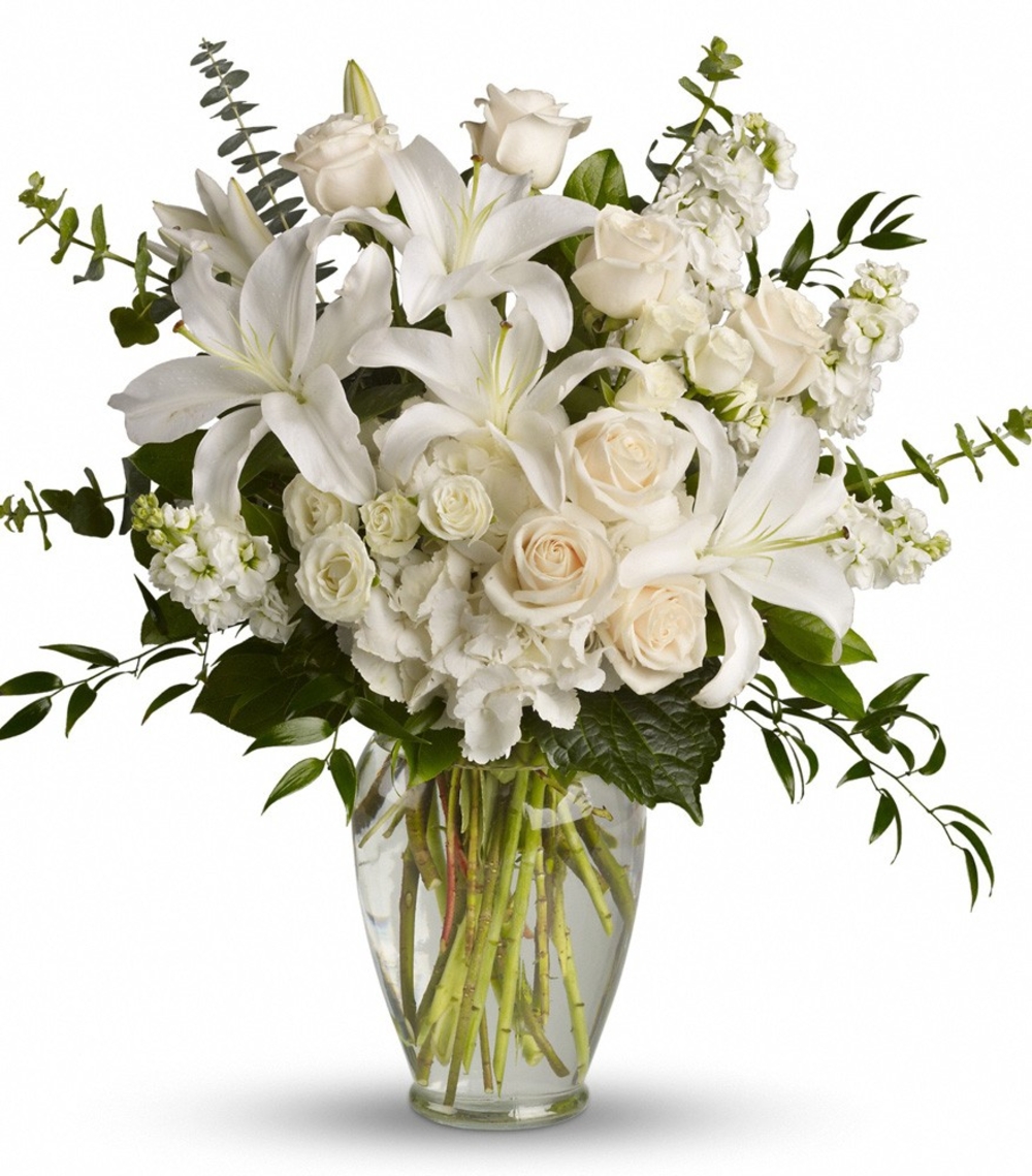 Vase with White Lilies , White Roses & White Carnations