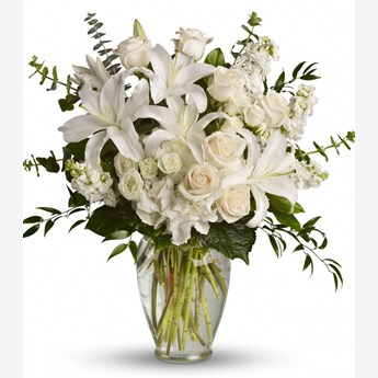 Vase with White Lilies , White Roses & White Carnations
