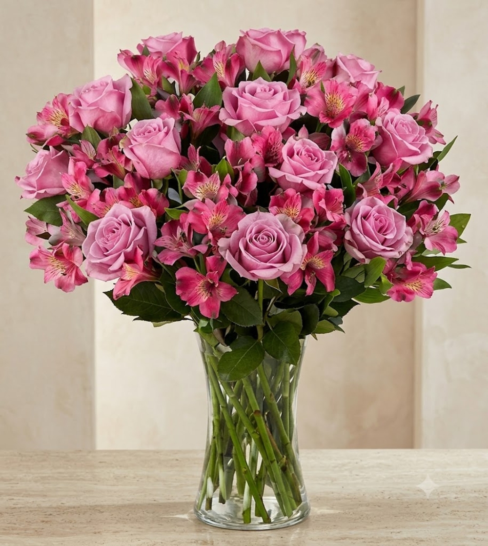 Red Roses and White Carnations Vase Arrangement