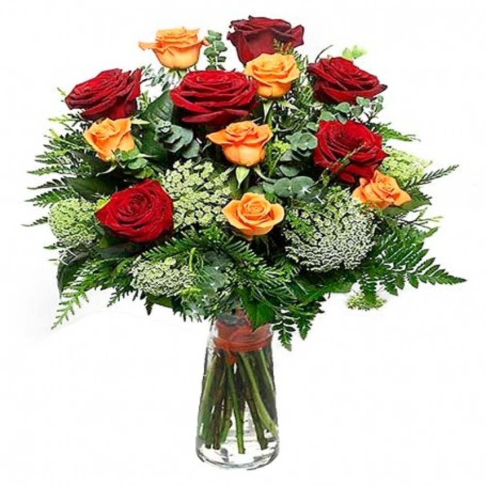 Send Orange & Red Roses Bouquet | Flower Delivery Doha